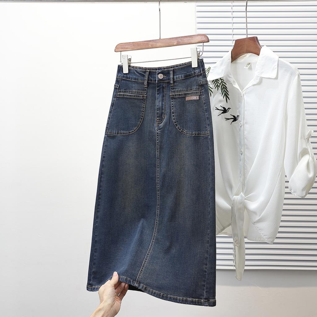 Dimanaf 2025 Plus Size New Spring Denim Skirts Women A-Line Fashion Loose Blue Skirt High Waist Vintage 5XL