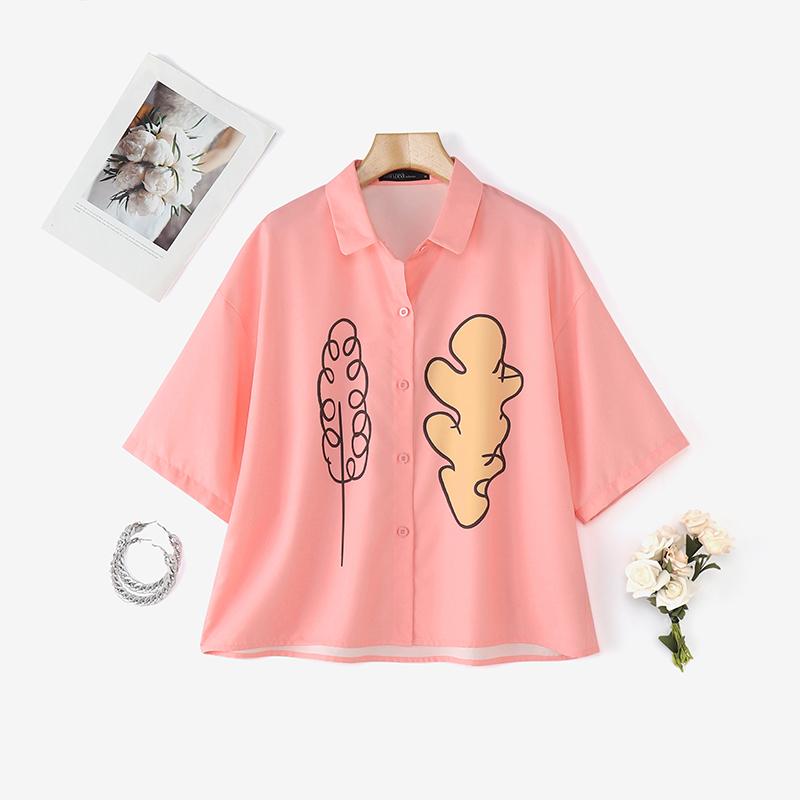 

ZANZEA Women Turn Down Cillar Summer Casual Short Sleeve Print Blouse 5XL розовый