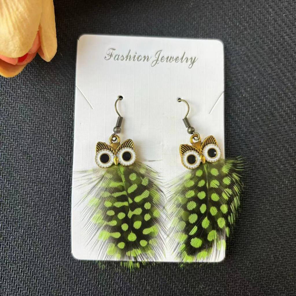 Vintage Cartoon Owl Peacock Feather Long Tassel Earrings Bohemian Ethnic Vacation Jewelry For Women