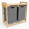Bamboo Laundry Basket with 2 Compartments Bathroom Organizer Shelf Grey | 68X40X35 | Begryf