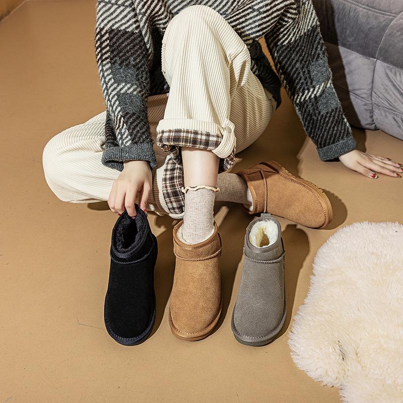 Women's 2025 Winter Rain and Snow Boots - Leather, Fur-Integrated, Warm, Non-Slip, Genuine Leather Short Boots