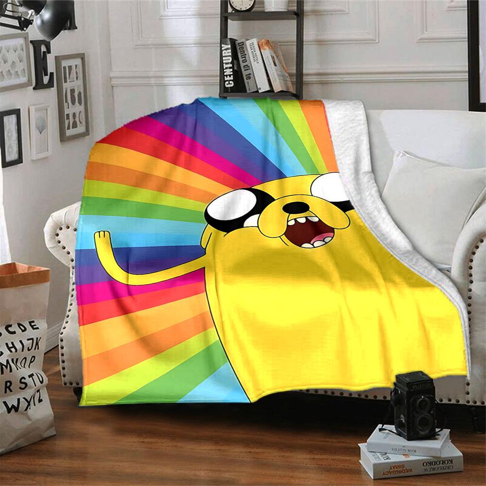 1pc Jake the Dog Flannel Blanket [Cozy Throw Blanket] For Sofa, Bed, Travel, Camping, Livingroom, Office, Couch, Chair, And Bed