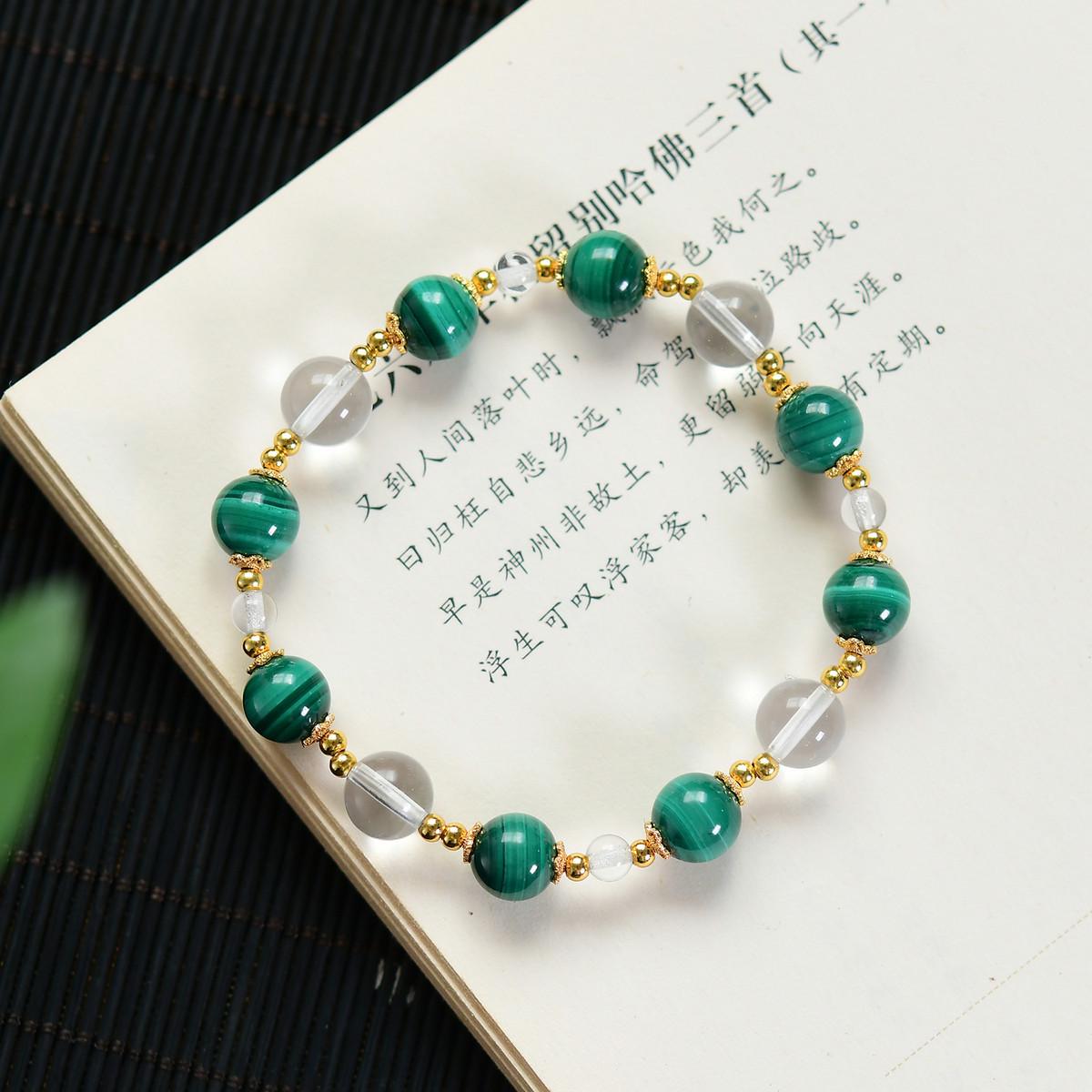 Свежий Кристаллический Малахит и Серебро 925 Пробы Браслет-Бусина Удачи 8mm