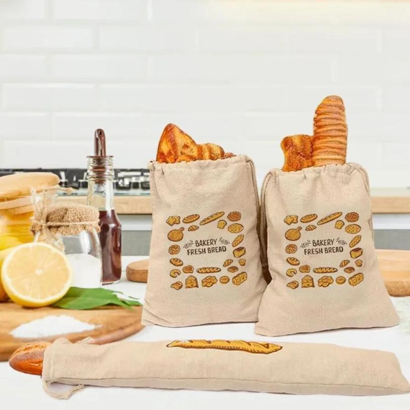 Linen Bread Bags Reusable Drawstring Large Washable Storage Food Accessories Home Unbleached Kitchen Organizer