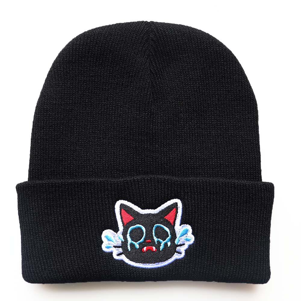 

Cartoon cute cat knitted hat, warm cold weather hat, unisex student hat, beanie hat, pullover hat Adjustable чёрный