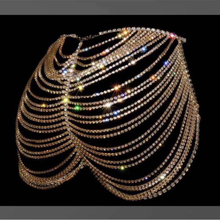 Rhinestone butt skirt chain, super flash hollowed-out sexy skirt costume body chain for women