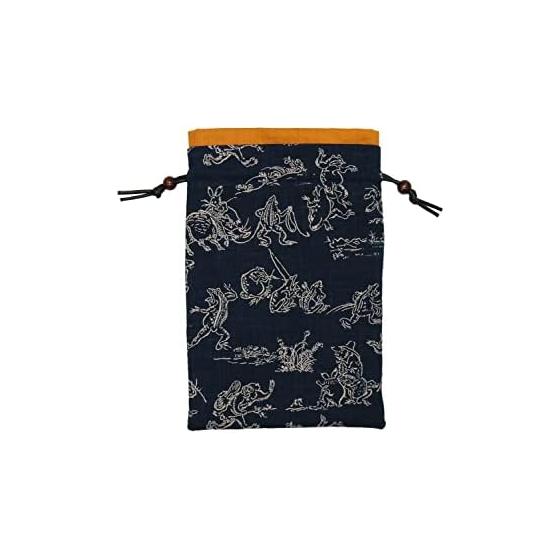 Goshuin book holder, drawstring bag, goshuin book bag, goshuin book case, made in Japan, Japanese pattern (chojugiga navy blue)
