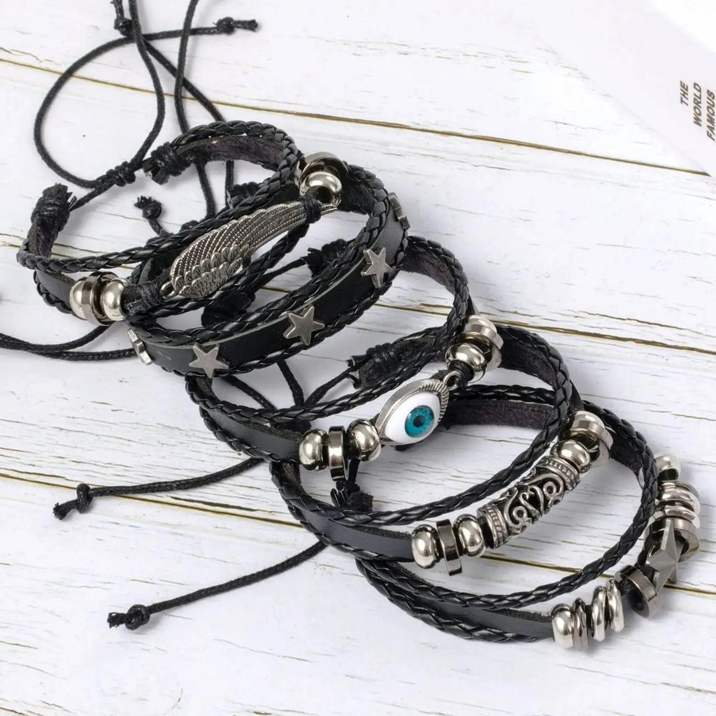 Stylish Handmade Braided Leather Bracelets Unisex Bracelets Cord Bracelet Adjustable Woven Bracelet Leather Texture