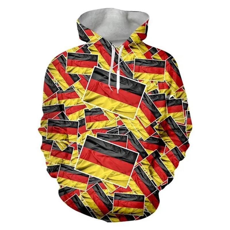 Autumn 3D German Flag National Emblem Pattern Printed Hoodies Fashionable Casual Sports Long Sleeved Men's Hooded Sweatshirts