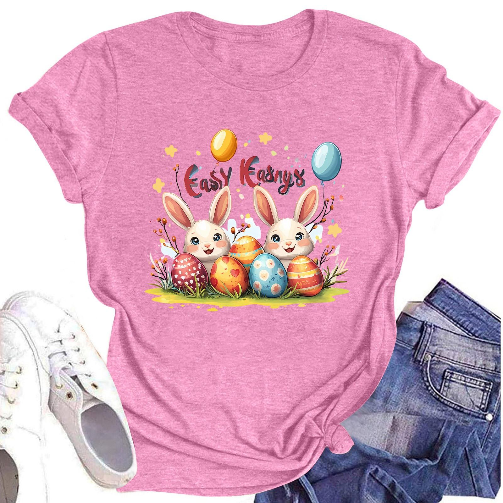 

Жіночий топ з круглим вирізом, повсякденний принт, футболка з короткими рукавами M рожевий