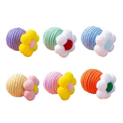 6PCS Linen Cotton Cats Teasing Toy with Flower Design and Soundable Bells for Safe Pet Entertainment Enrichement Toy