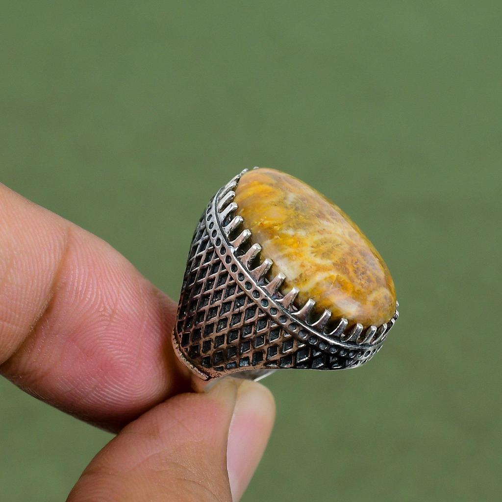 Fossil Coral Ring 925 Sterling Silver Ring Birthstone Ring Handmade Boho Jewelry Genuine Gemstone Ring Gifts For Wife Available In Ring Size