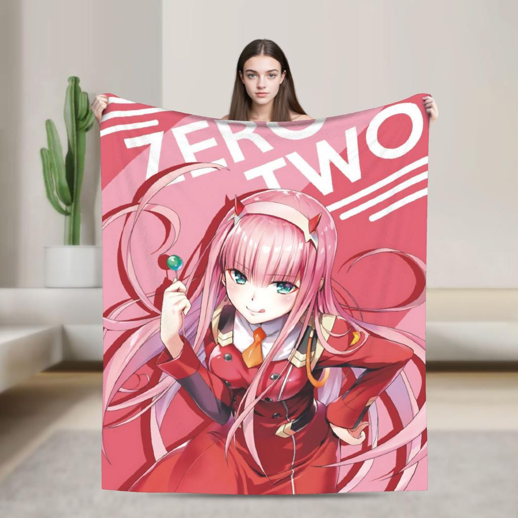 Zero Two 002 DARLING In The FRANXX Fuzzy Blankets Sexy Girl Creative Throw Blanket for Home 125*100cm Lightweight