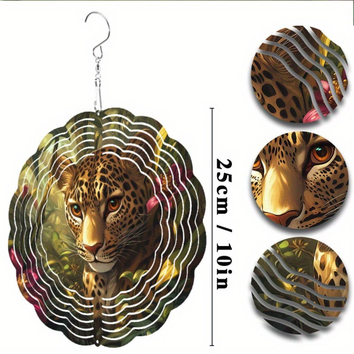 

10 Inch Metal Leopard Wind Spinner Outdoor Garden Decor Hanging Wind Chime for Patio Yard 360 Rotating Hook Vibrant 01A