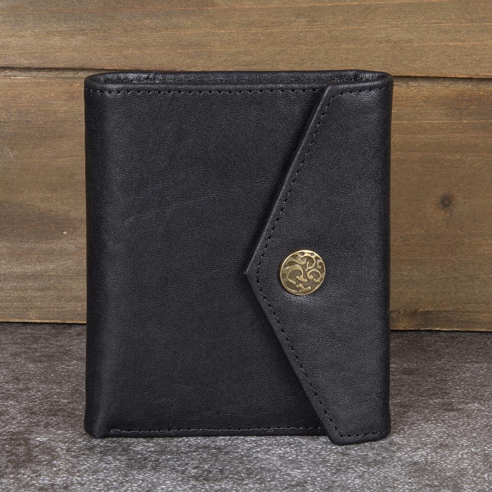 Cross-Border Japanese & Korean Men's Genuine Leather Bi-fold Wallet with Money Clip – Cowhide, Vegetable-Tanned, Vertical Design, Casual Buckle.