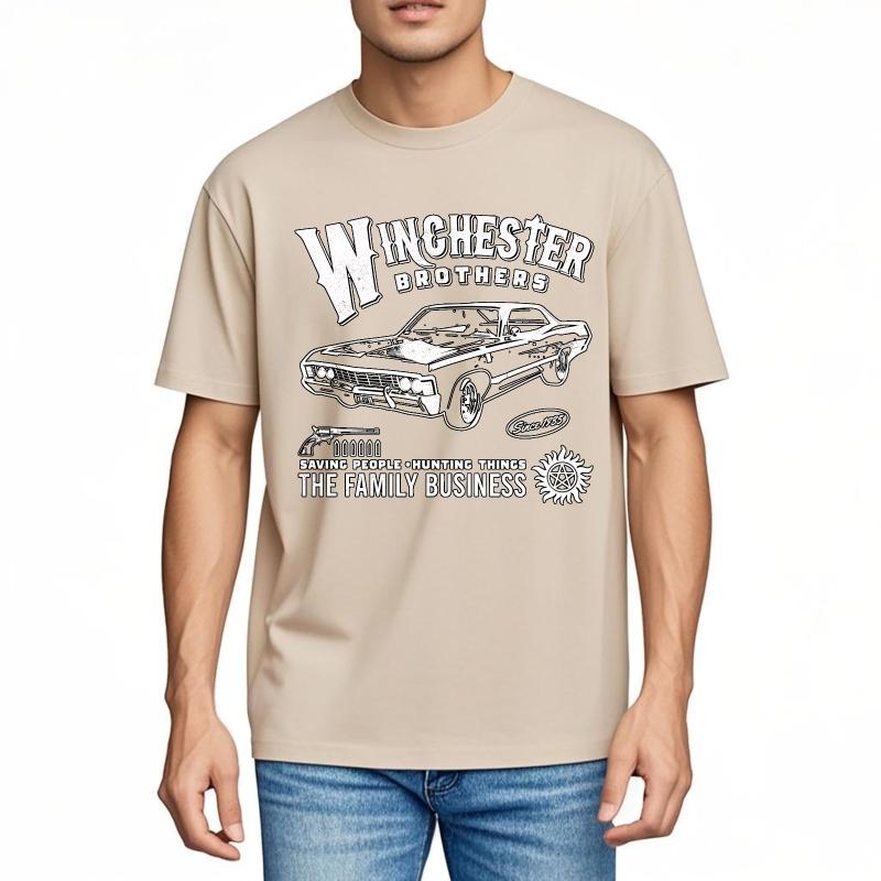 Plus Size Summer For Men T Shirt Winchester Brothers Car Hunting Saving People Family Business Short Sleeve Breathable Crew