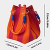Women's Korean Style Striped Woven Bucket Bag Fashion Fortune Handbag Knitted Tote Shoulder Bag for Vacation Beach Outings
