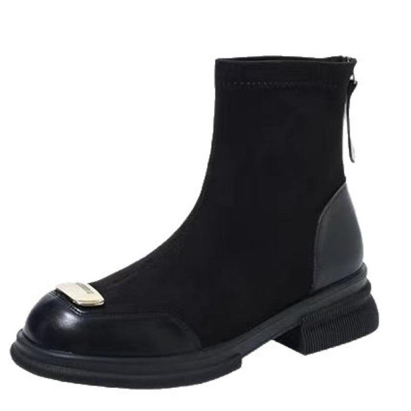 Square heel boots women's new autumn and winter high-end thin medium boots small thick-soled fried street Martin boots
