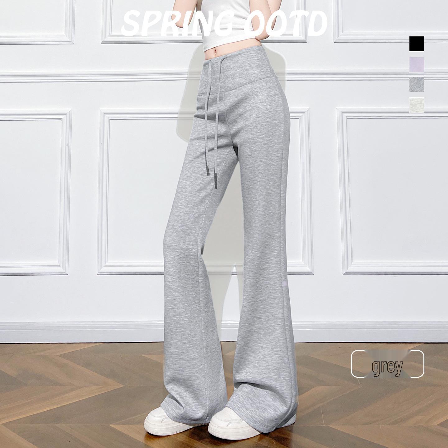 Gray High-Waisted Micro-Flare Yoga Pants - 2026 Spring/Summer Women s Casual Drawstring Sweatpants XL (110-125 lbs)