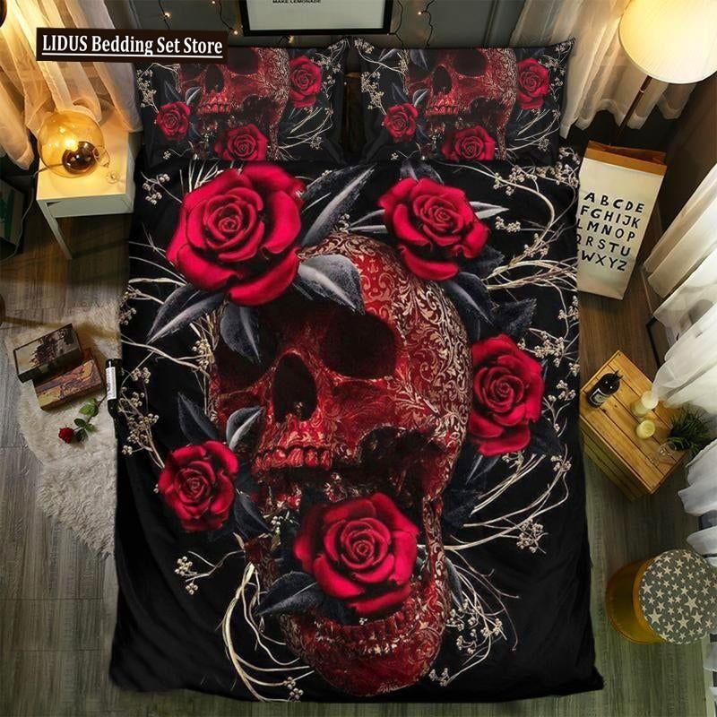 Skull Chevalier Duvet Cover Set King Size Horror Skeleton Bedding Set Day Of The Death Comforter Cover 2/3pcs For Boys Men Gifts