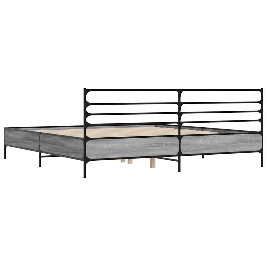 Bed Frame Gray Sonoma 200x200 cm Particleboard and Metal