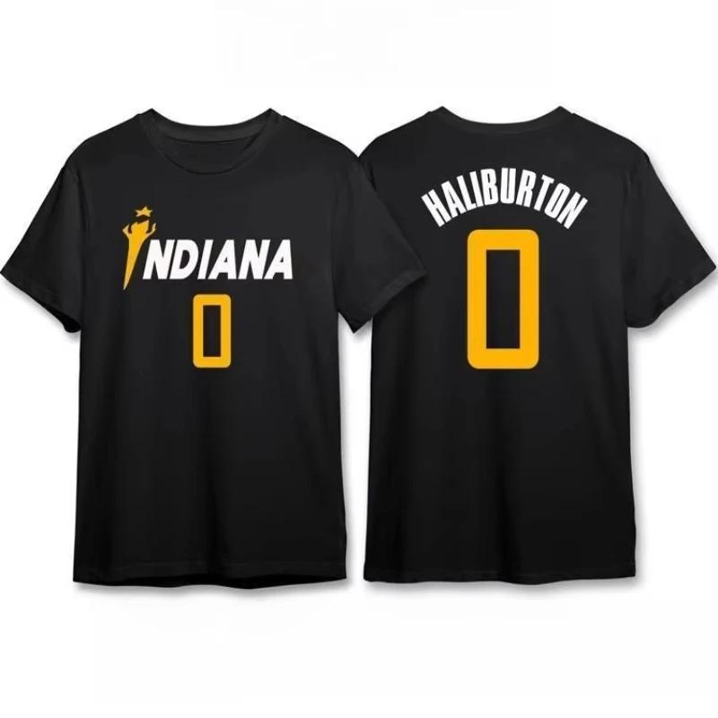 Halliburton Nr. 0 Jersey Kurzarm-T-Shirt Indiana City Retro Jersey Herren und Damen Basketball Training Freizeitkleidung T-Shirt
