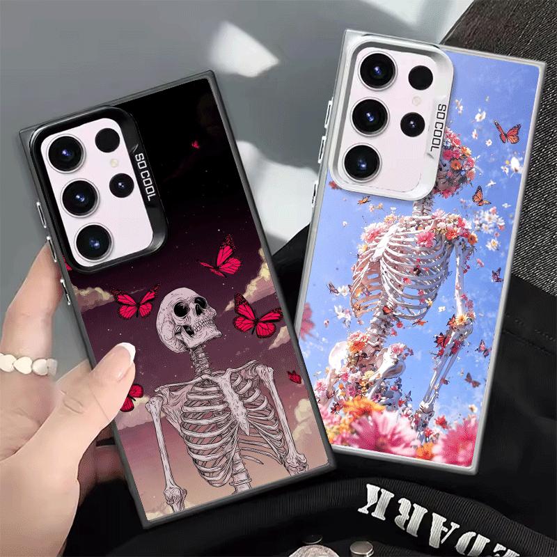 Floral Skull Flower Skeleton Shockproof Phone Case for Samsung Galaxy S26 Edge S25 Ultra S24 FE S23 Plus S21 Cover Anti Fall Fun