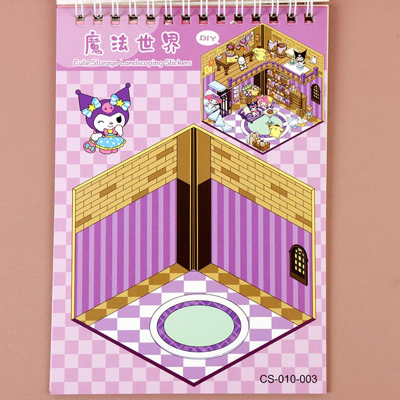 New Sanrio Cartoon Miniature Scene Set Landscape Building Stickers Fun For Kids Stress Relief 3D Stickers Journal Decoration