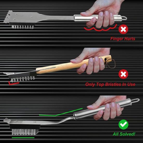 Outdoor Camping Grill Brush with Scraper Long Handle Design Rustproof Heat-Resistant Hard Bristles BBQ Grill Cleaning Brush