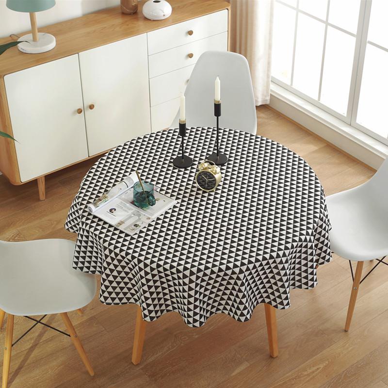 Polyester Cotton Circular Dining Table Cloth Curled Edge Printed Anti Slip Table Mat Household Minimalist Dustproof Desk Cover