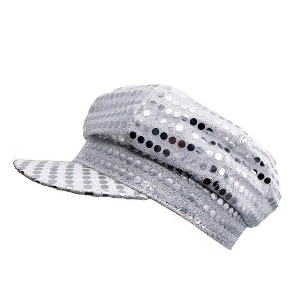 Retro Glitzer Bling Kostümhut Pailletten Verkleidungshut Barett Schiebermütze Achteckige Mütze Geburtstagsparty