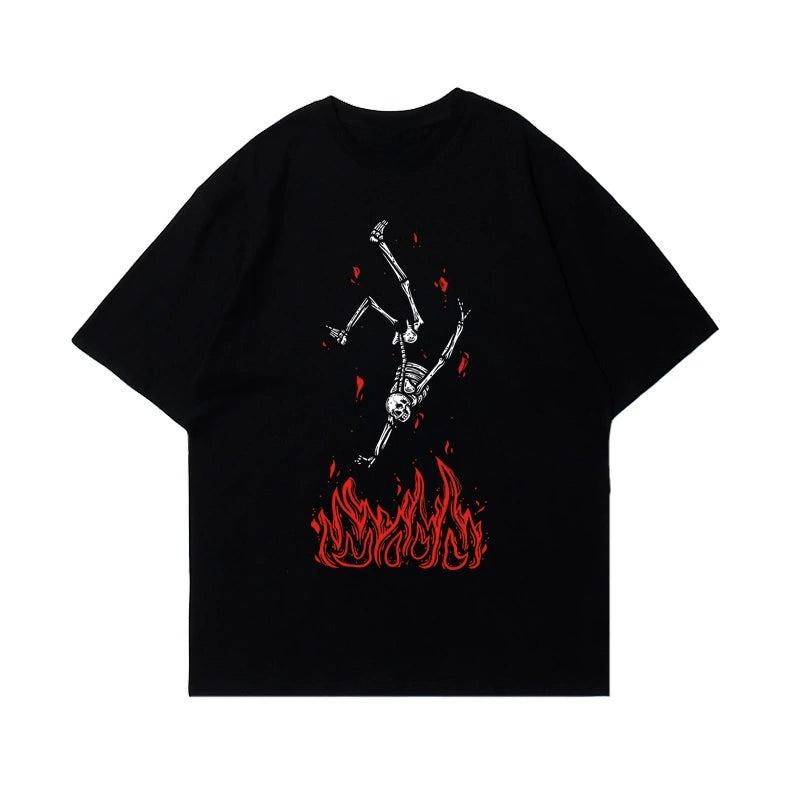 Skeleton Fire Y2k Street Fashion Trend Casual T-Shirt Men s and Women s Luxury Brand Top M