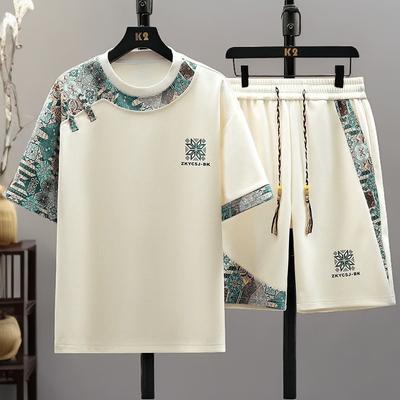 Summer Fashion Trend Print Comfortable Breathable Short Sleeve Shorts Set Men's Casual Loose Sports Plus Size Two-Piece Set