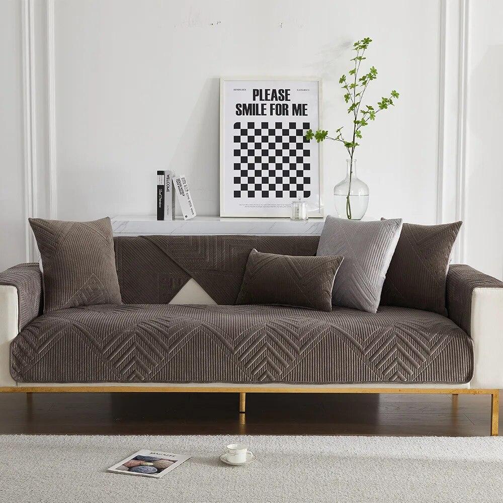 Nordic Universal Sofa Towel Thick Velvet Quilted Sofa Cover Soft Plush Anti-slip Sectional Couch Cover Slipcover for Living Room