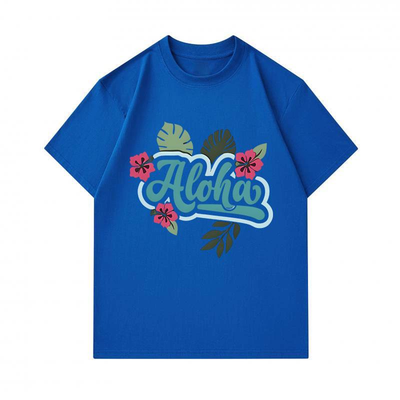 Men's 100% Cotton Crew Neck Short Sleeve T-Shirt, Casual Aloha Tropical Hibiscus Monstera Leaf Print Lightweight Summer Tee for Daily Casual Wear