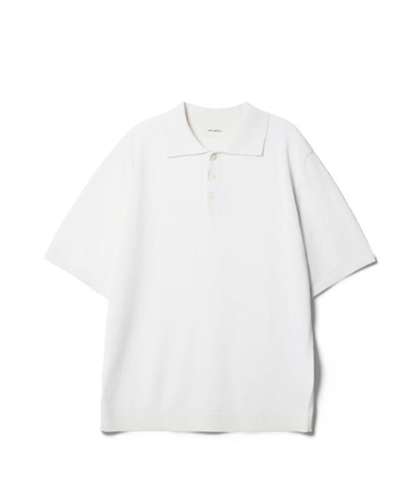 Hejiseu [His] Ivory Cool Linen Short Sleeve Collared Knit