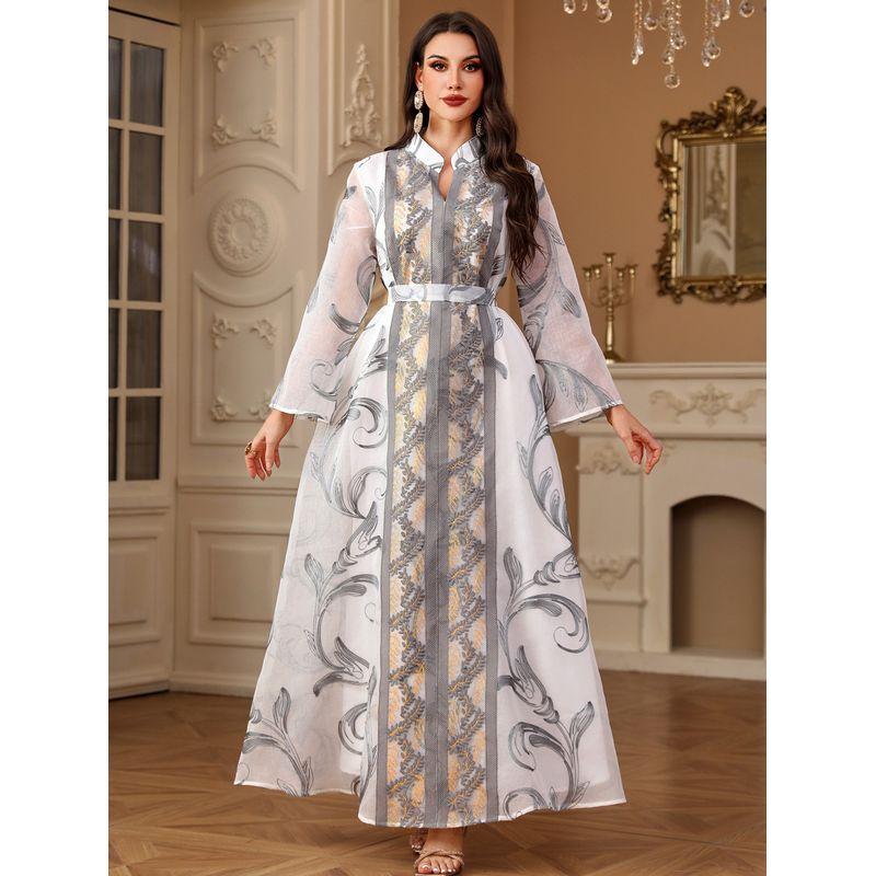 Middle East Indonesian Robe Women's Turkey New Arrival Fashion with Arab Dress Embroidered Printed Dubai Dress
