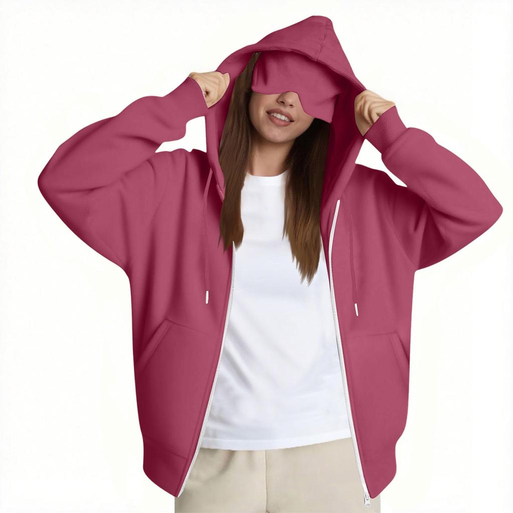 Moda Feminina Casual Manga Longa Cor Sólida Moletom com Capuz Tops