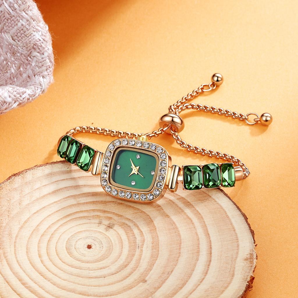 Damen Quadratische Strassstein-Zifferblatt Quarz-Armbanduhr Armbanduhr