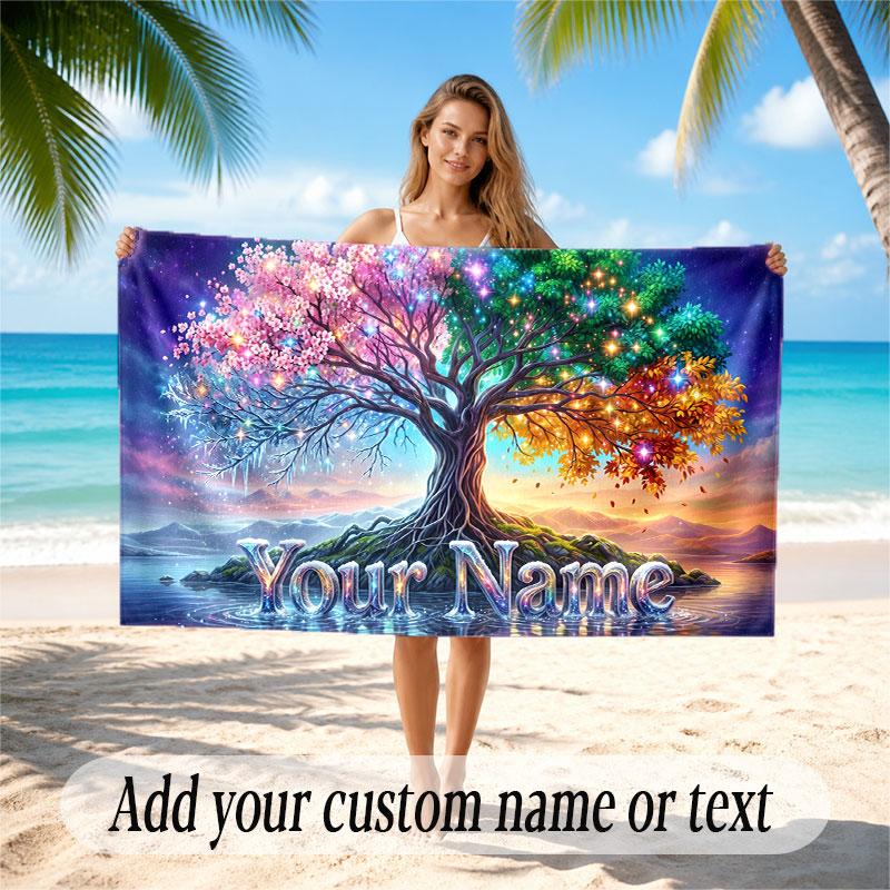Tree of Life Theme Beach Towel Personalized Custom Name & Text Soft Quick Dry Beach Towel for Swimming Travel