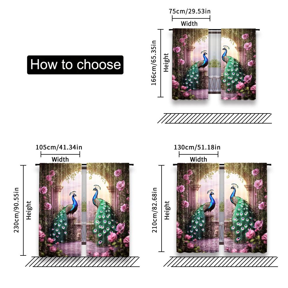 2Pcs Retro Peacock Printed Curtains For Study Room Kitchen Living Room Dorm Room Bedroom Room Decor Home Decor A