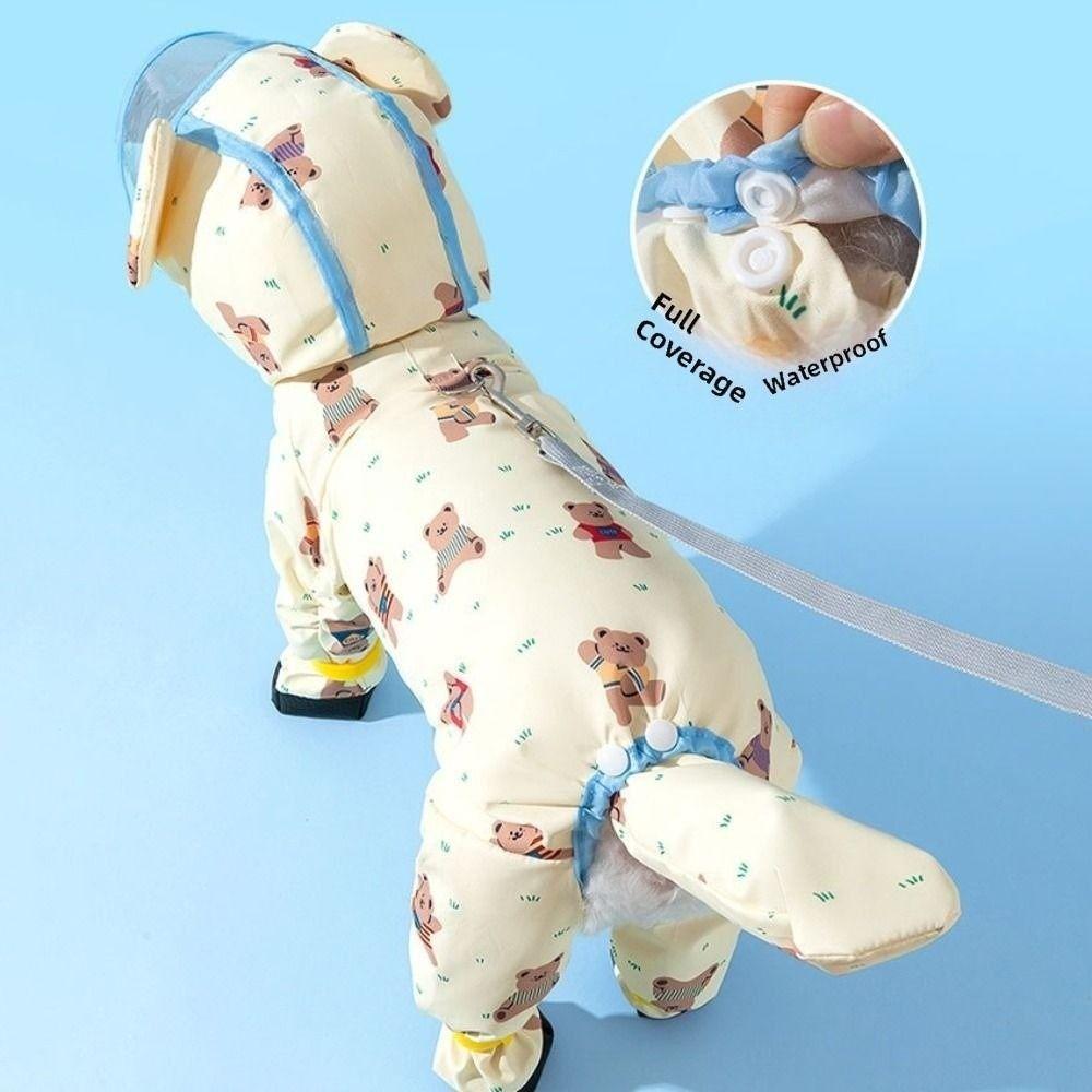 Windproof Dog Rain Cloak Cartoon Four Leg Raincoat Stylish Small Dog Clothes  Cats