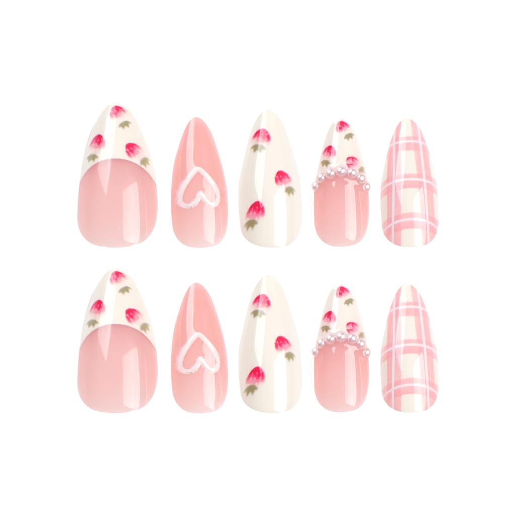 24 Pieces Gentle and Sweet Wind Manicure Tablets, Fake Nail Love, Strawberry Wearing Nail Tablets Nail Stickers