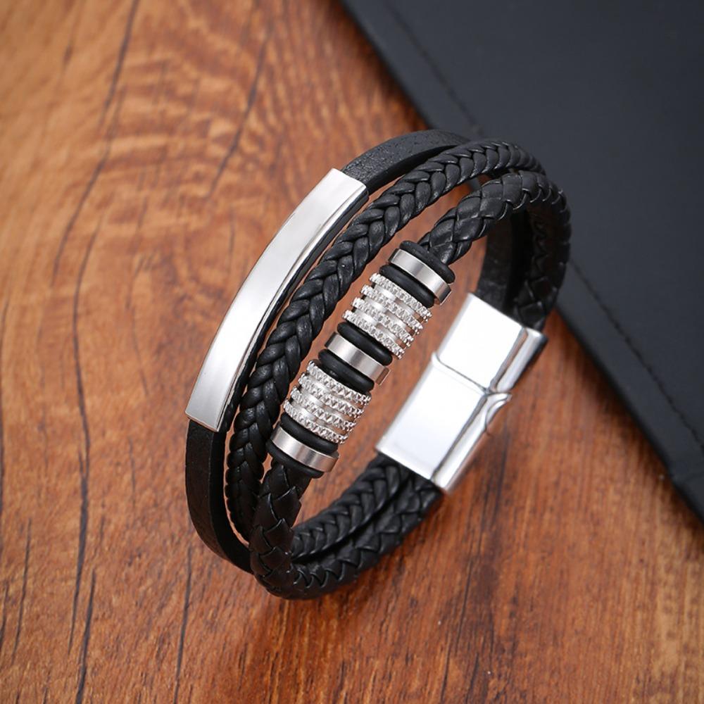 Braided Leather Rope Viking Bracelet for Men Magnetic Clasp Titanium Steel Fashion Accessory