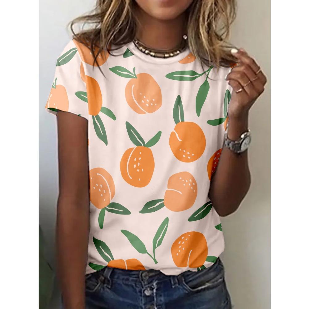 T-shirt a maniche corte con stampa di lettere, girocollo - Donna, casual, estiva, primaverile, vestibilità rilassata
