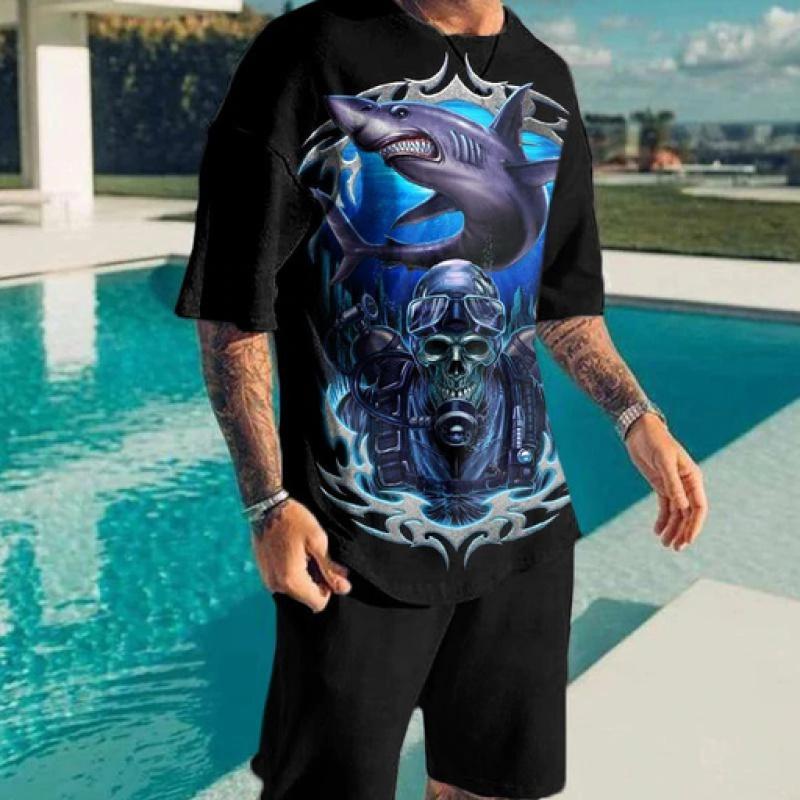 

Летние мужские шорты с круглым вырезом и короткими рукавами + шорты с голубыми глазами, белый тигр, 3d принт, модная свободная футболка для отдыха, спортивный костюм