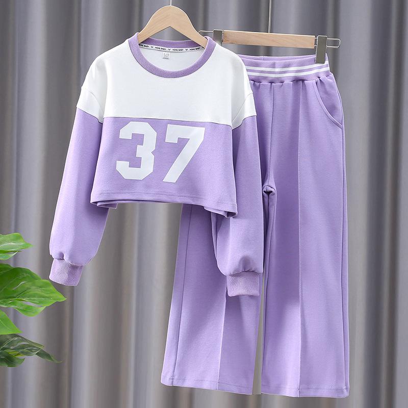 Girls' Spring & Autumn Sports Suit: Long-Sleeve Sweatshirt & Casual Pants, Two-Piece Set for Older Kids