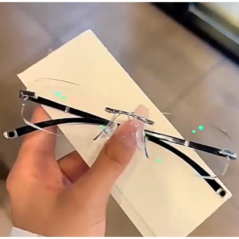 2PCS Anti Blue Light Presbyopia Diamond Trimmed Frameless Photochromic Reading Glasses Glasses Fashionable Business Men Glassess