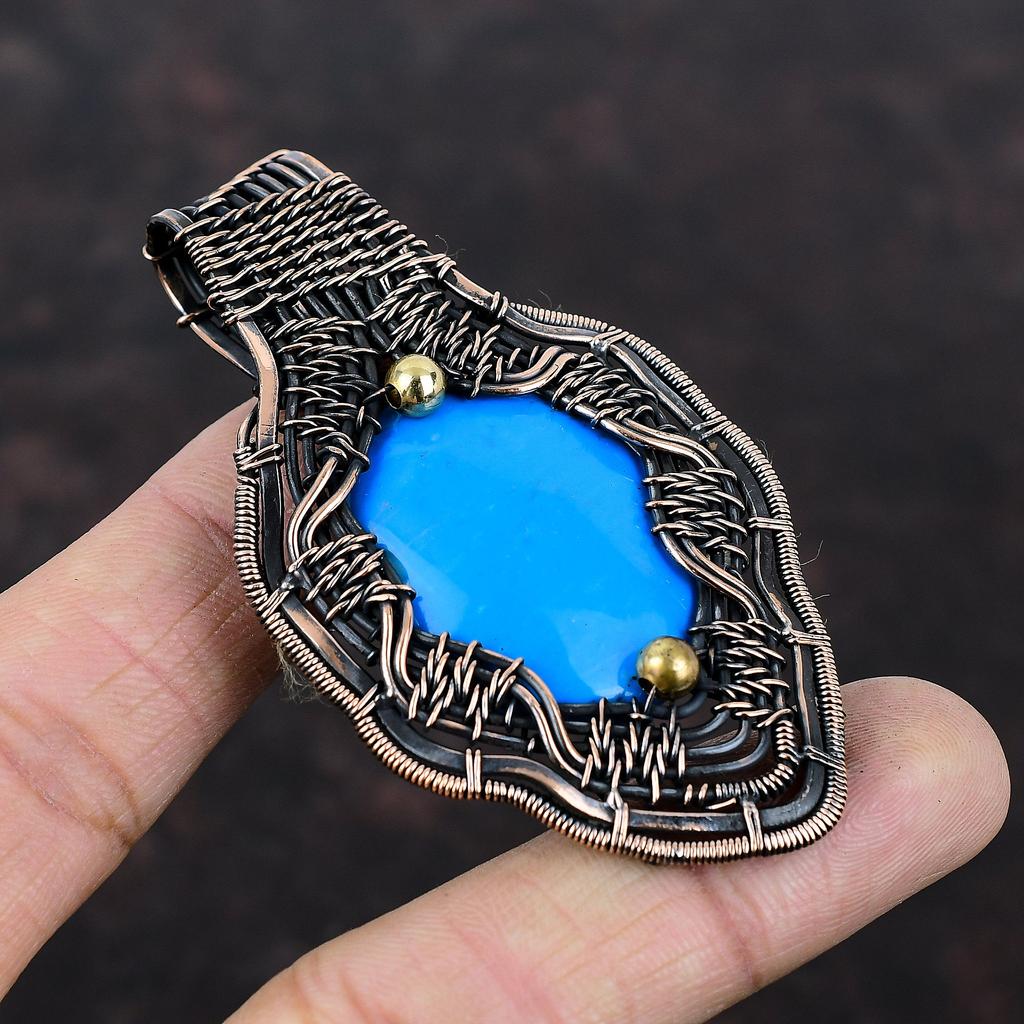Sleeping Beauty Turquoise Pendant Copper Wire Wrapped Pendant Handmade Pendant Copper Wire Wrap Jewelry Dainty Gemstone Pendant Gift For Mom