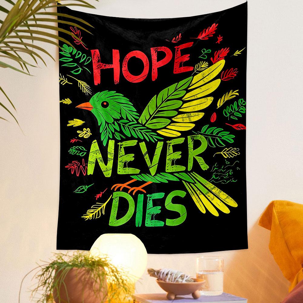 Hope Never Dies Colorful Bird Design Patterned tapestry home decor, suitable for bedroom and living room, gift